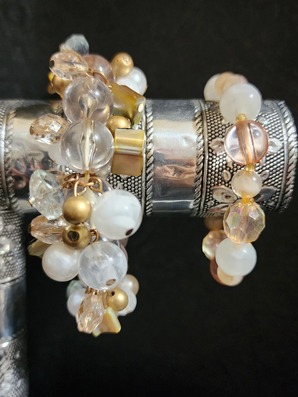 Gold & Pearl Cluster Beaded Stretch Bracelet - Women's Jewelry
